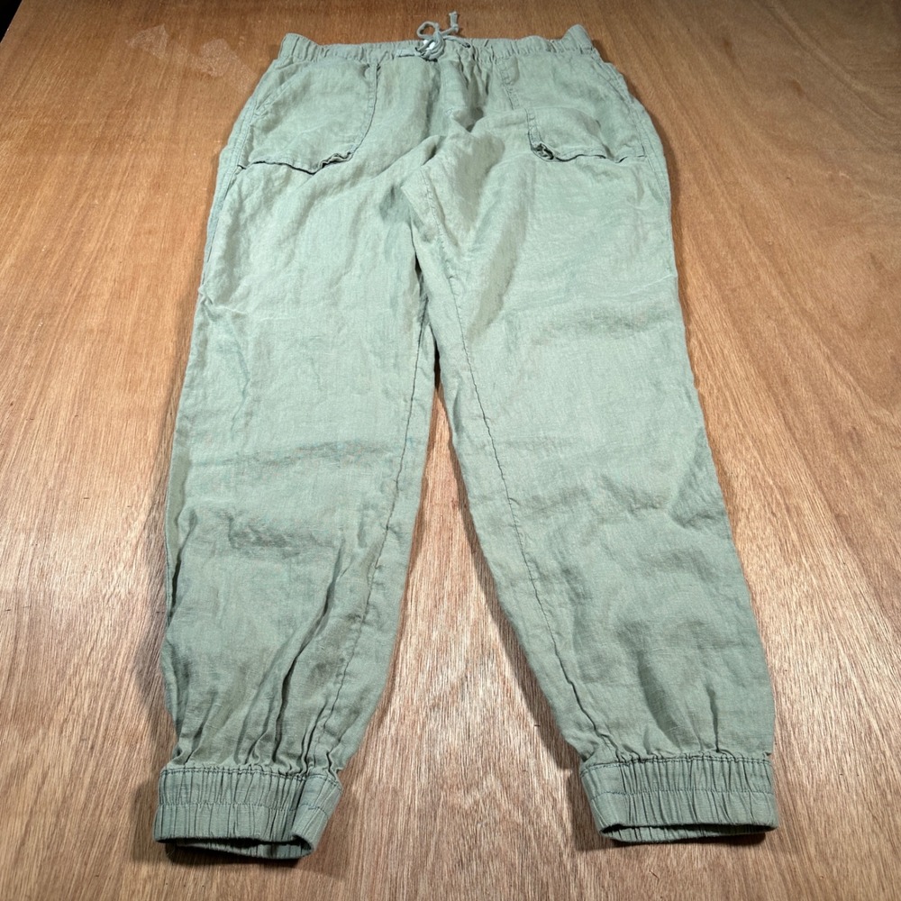 C&C California Jogger Pants Women Large Olive Green Linen Casual Drawstring